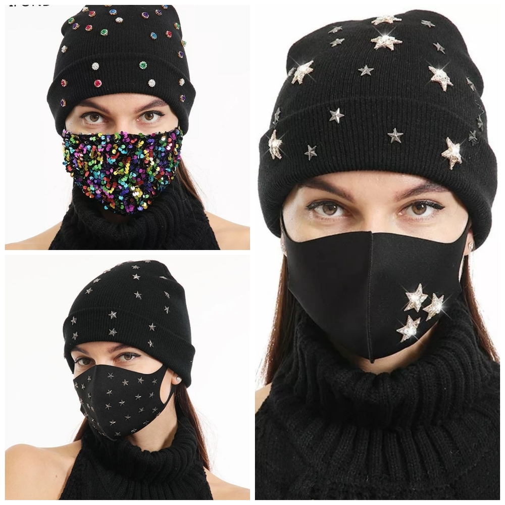 Women's Reusable Face Mask and Beanie Hat